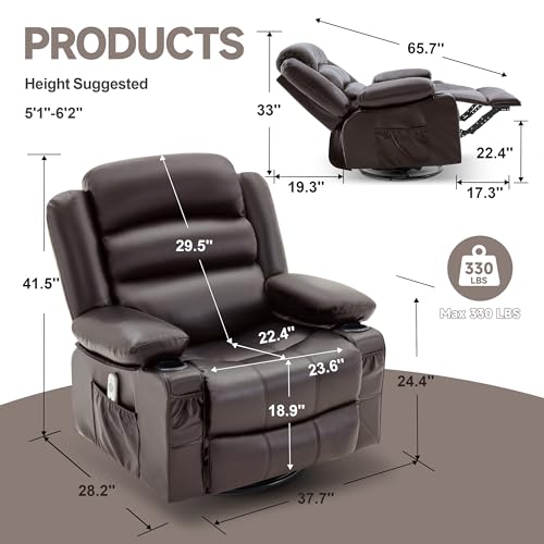 Black Oversized Swivel Recliner Chair with Heat and Massage Q7408