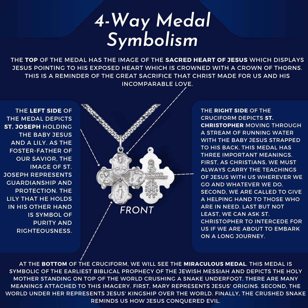Medium Sterling Silver Catholic 4-Way Cross Medal G97259