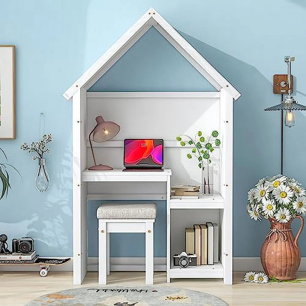 Children Desk and Chair Set White Wood Writing Table S5220