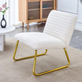 White Armless Sofa Chair with Plush Cushion and Backrest with Golden Metal Legs T970