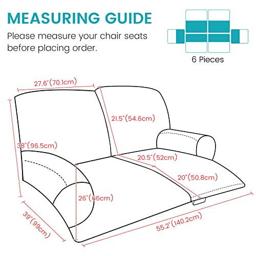 2 Seat Stretch Reclining Loveseat Sofa Cover with Side Pocket E412