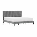 Gray Upholstered Platform King Bed with 2 USB Ports K307529