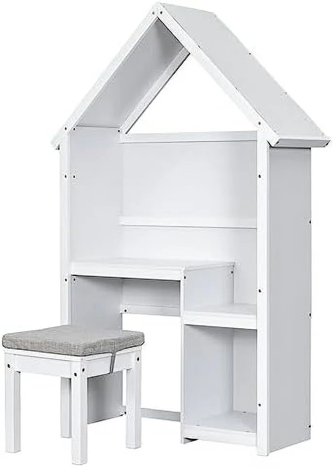 Children Desk and Chair Set White Wood Writing Table S5220