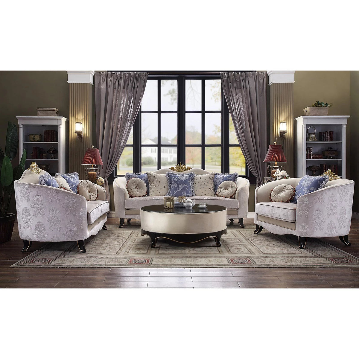 Cream Fabric and Black Cocktail Table F95558