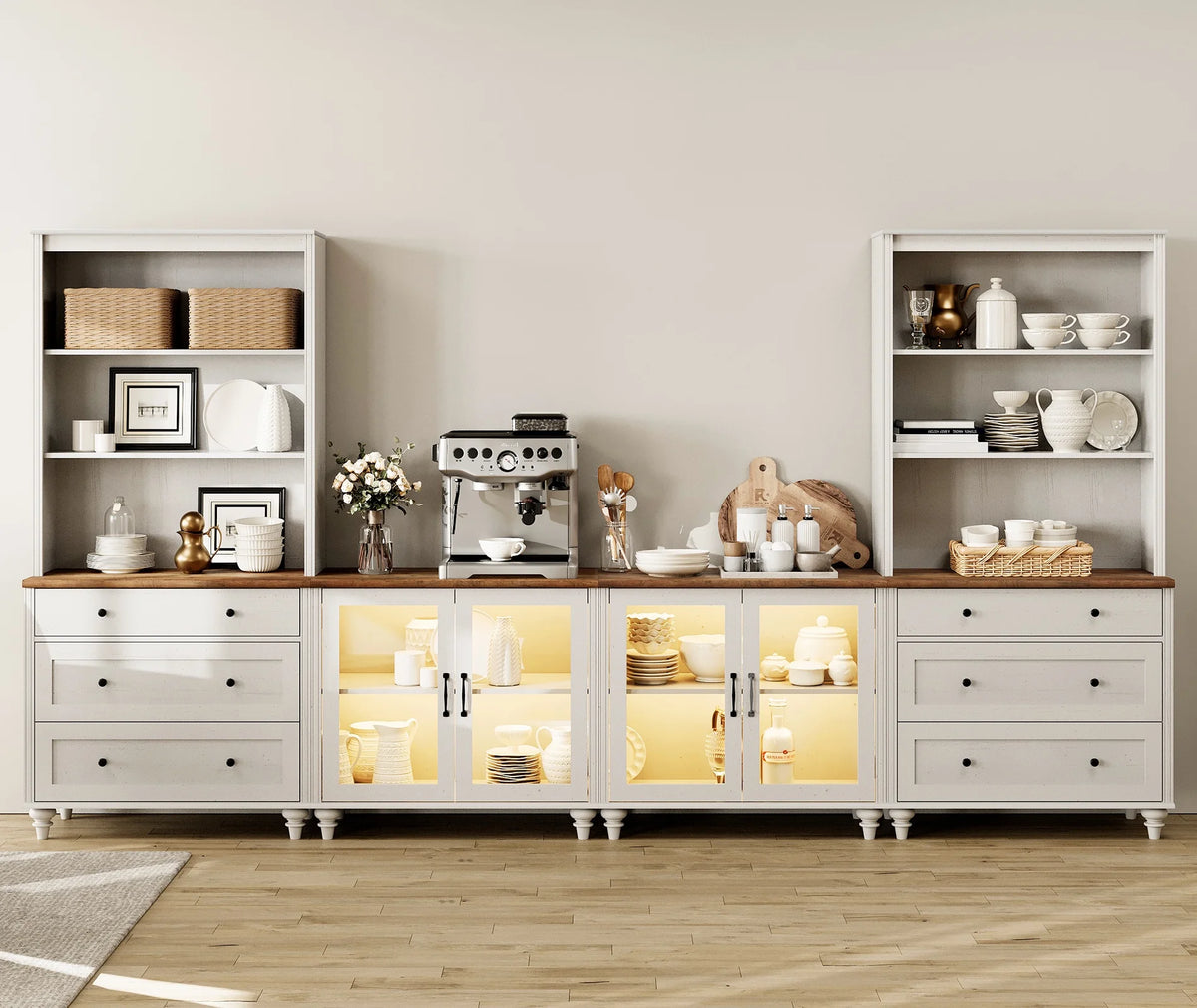 White Entertainment Center with Bookshelves and Drawer A2422
