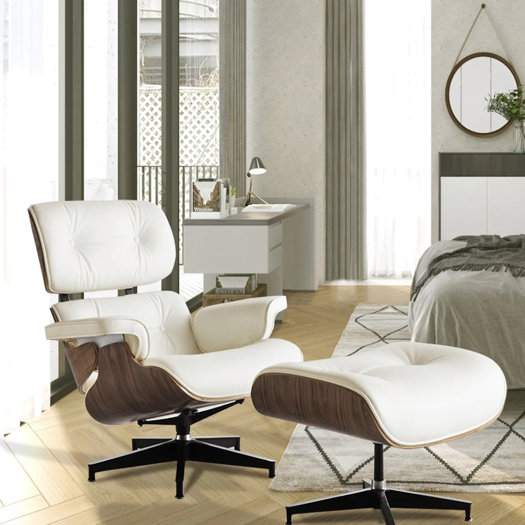 Tufted Leather Swivel Lounge Chair with Ottoman E46642