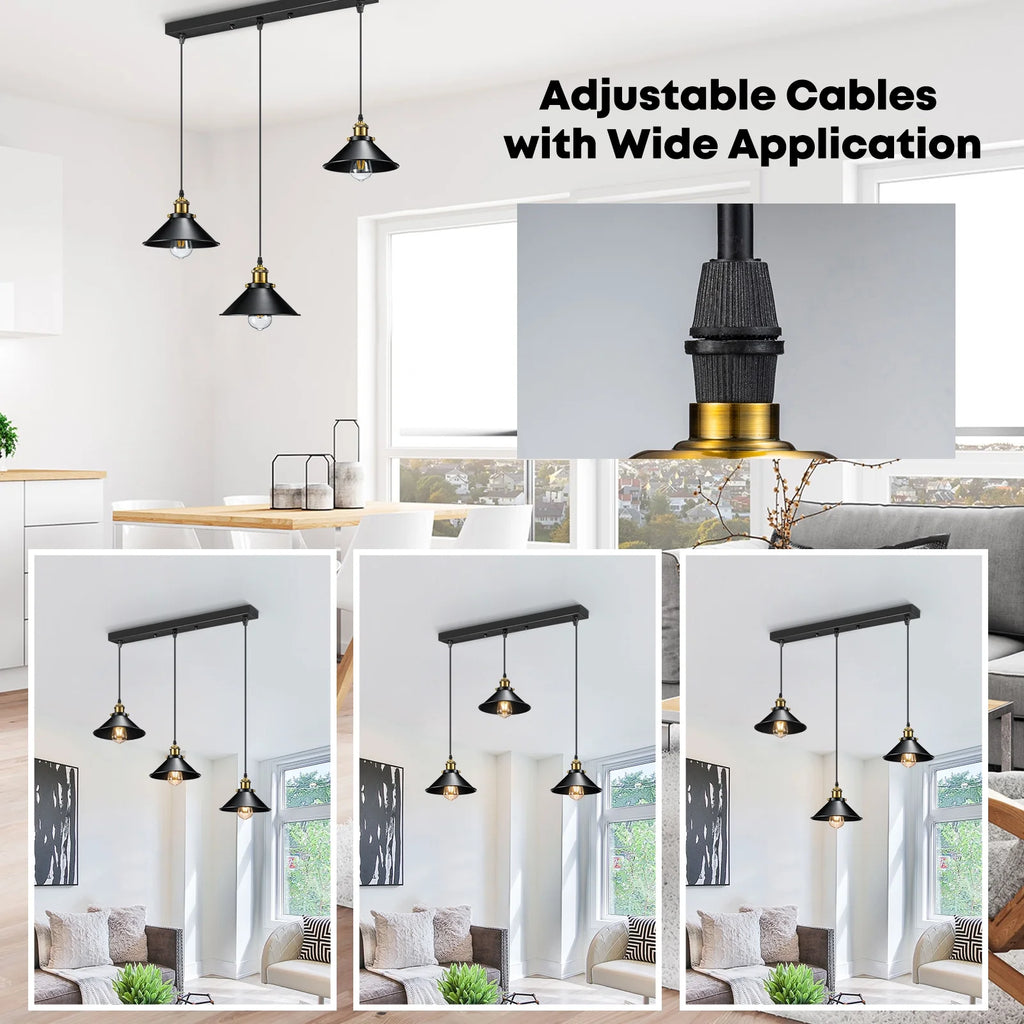 3-Light Black Metal Cage Pendant Light Fixture U186