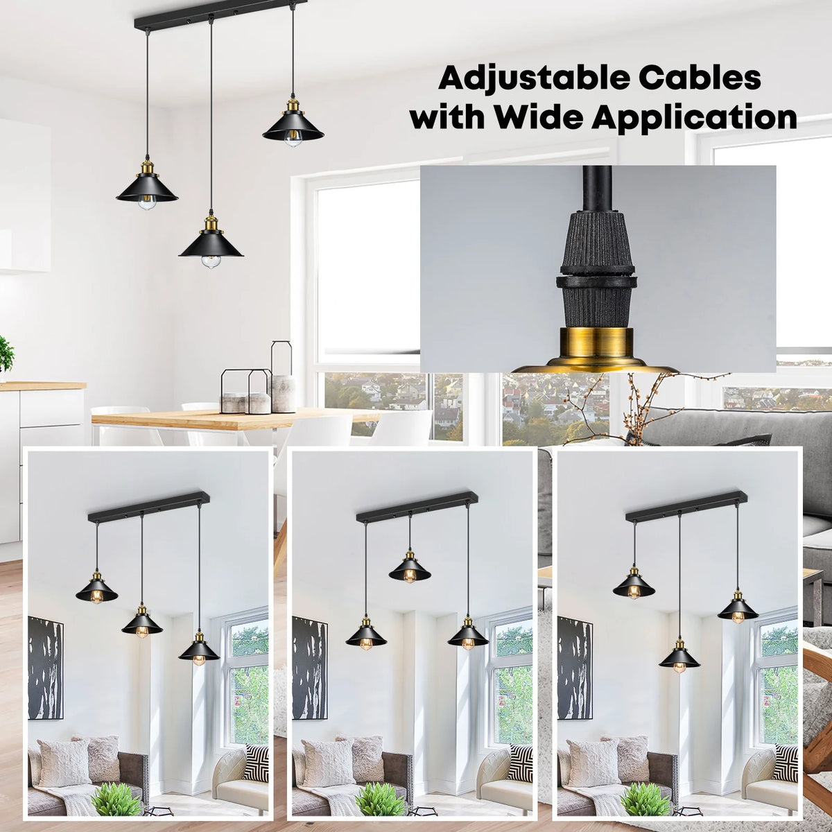 3-Light Black Metal Cage Pendant Light Fixture U186