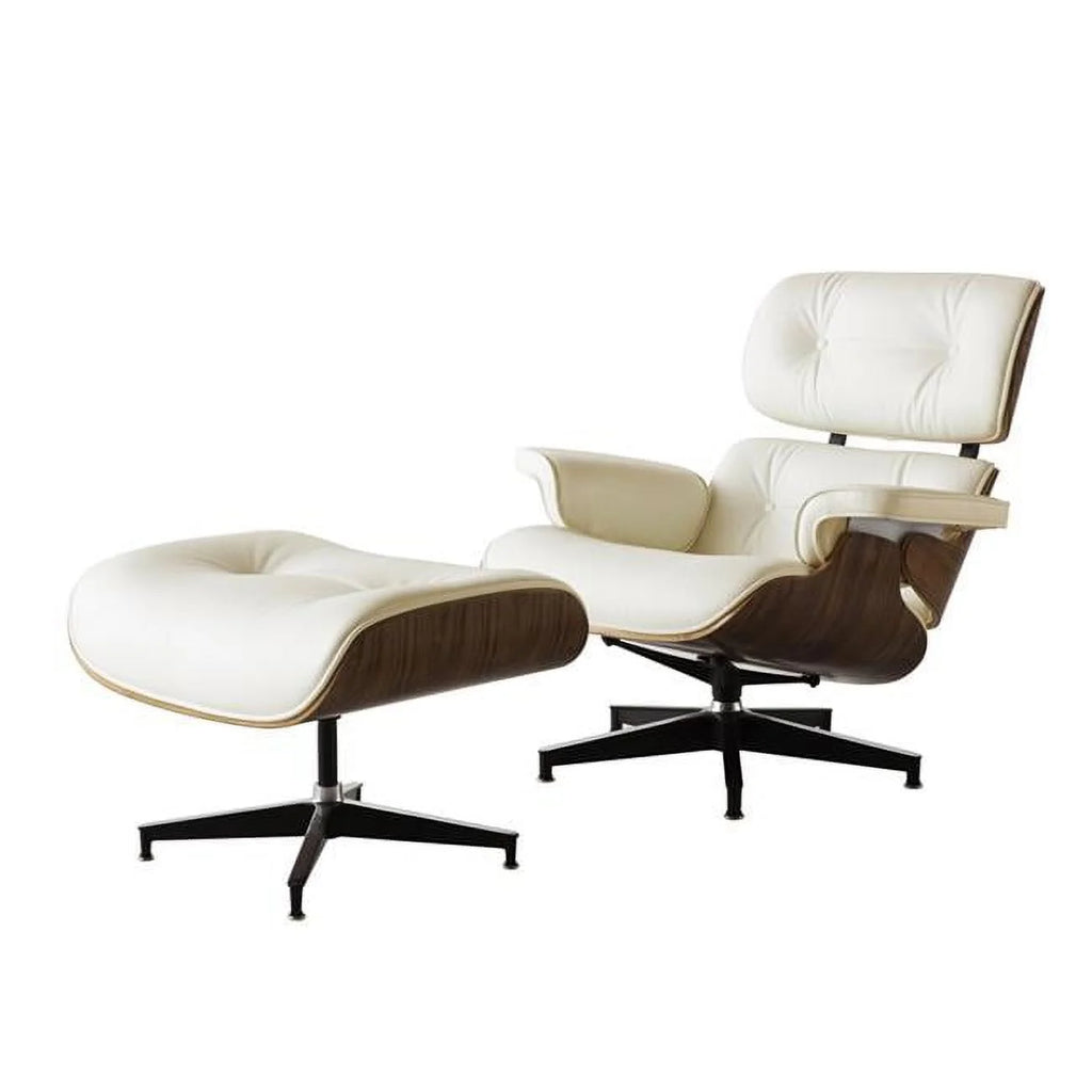 Tufted Leather Swivel Lounge Chair with Ottoman E46642