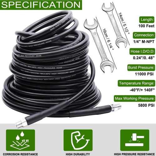 100FT 1/4 Inch NPT 5800PSI Sewer Jetter Kit with Nozzle A1356