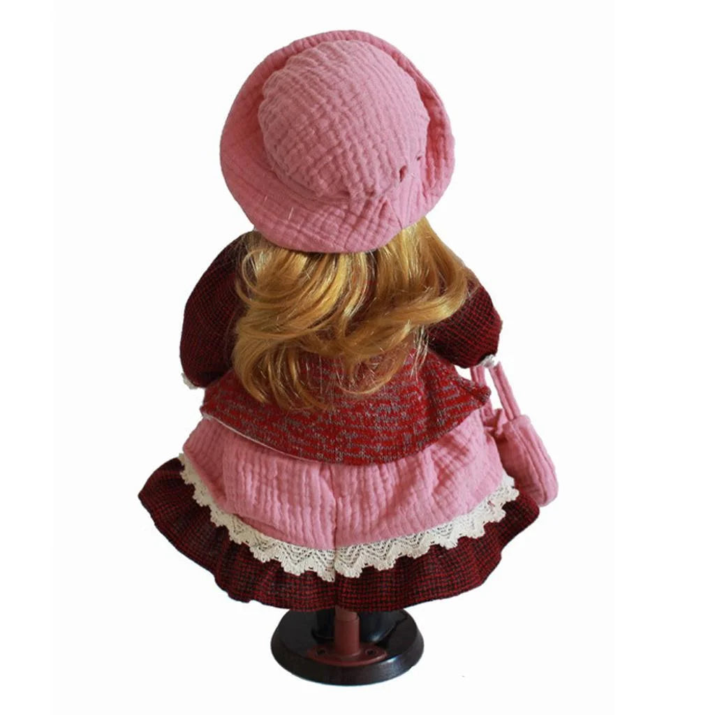 Pink Dress Porcelain Doll with Display Stand X859