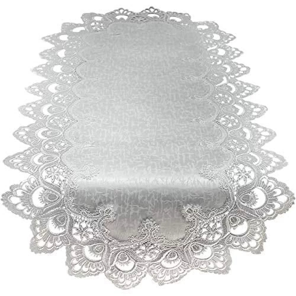 Antique White European Lace Table Runner 34 x 15 inches D826