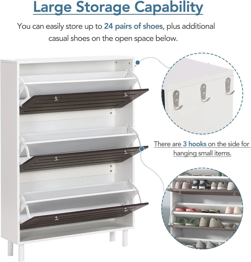 Slim Shoe Cabinet with 3 Flip Drawers U9166
