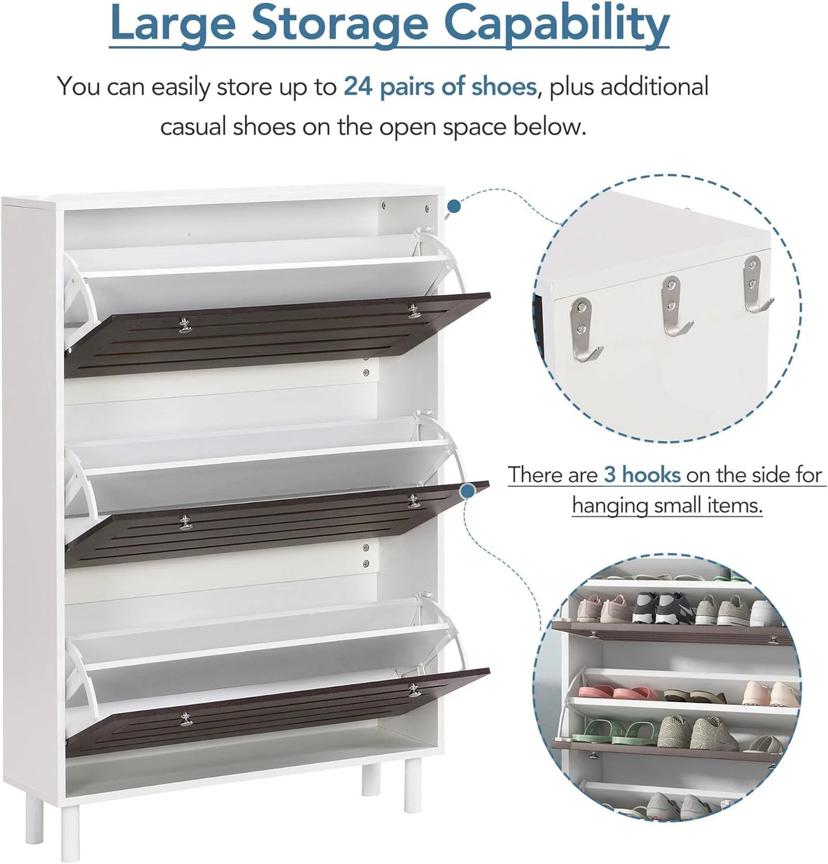 Slim Shoe Cabinet with 3 Flip Drawers U9166