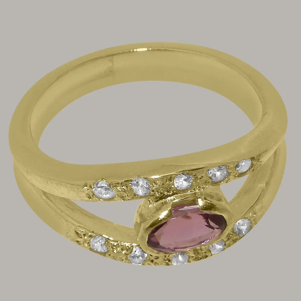 14k Yellow Gold Pink Tourmaline Diamond Womens Band Ring M530