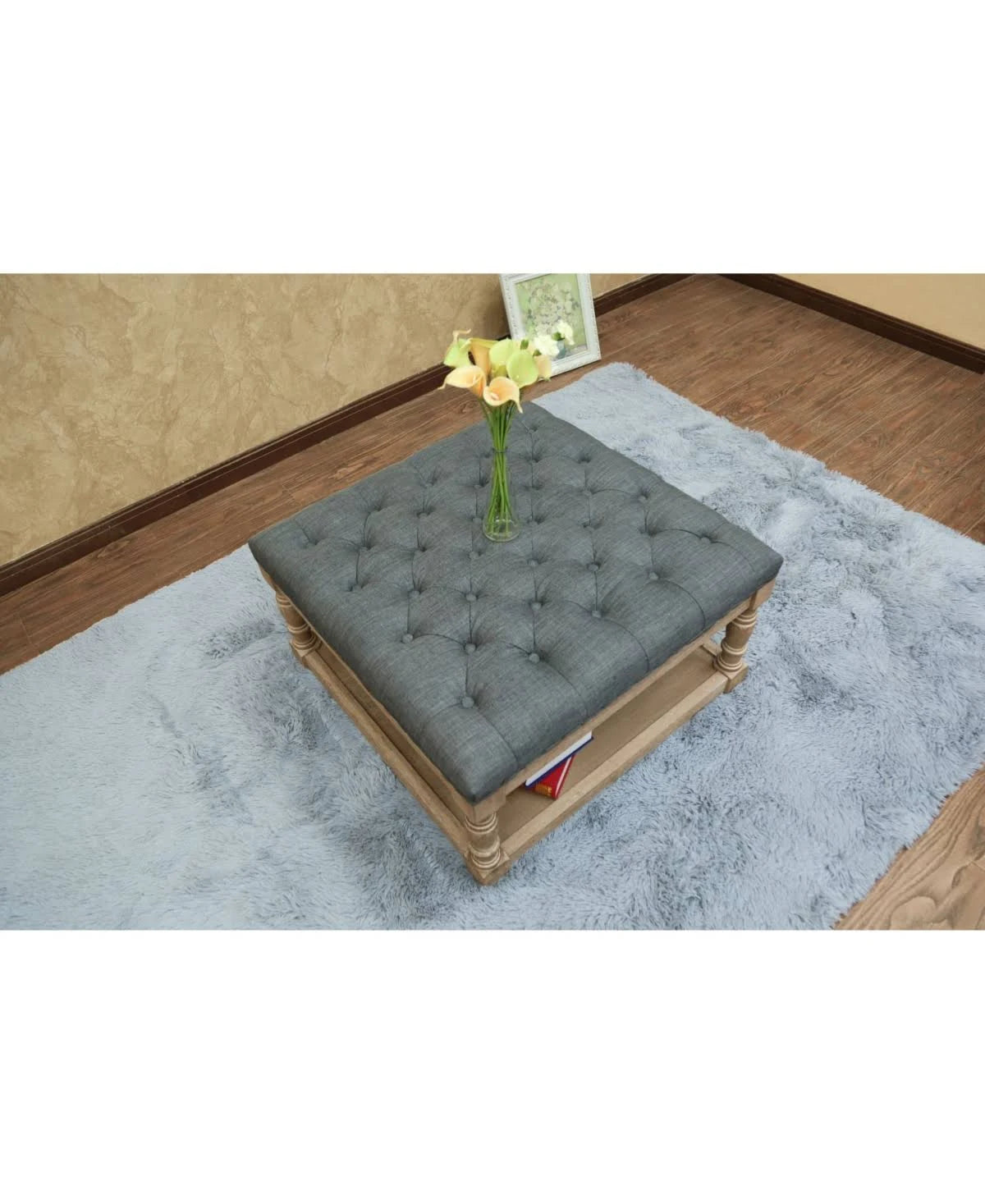 Gray Fabric Tufted Ottoman N468486