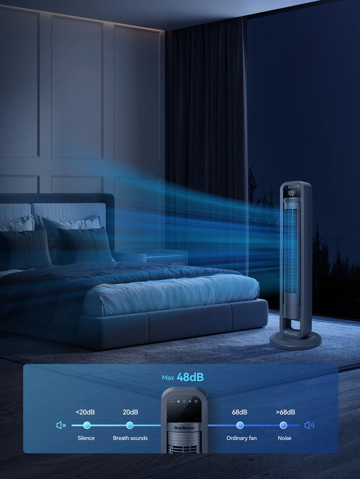 38 Tower Fan, 90 Oscillating Fan, Gray Z8714