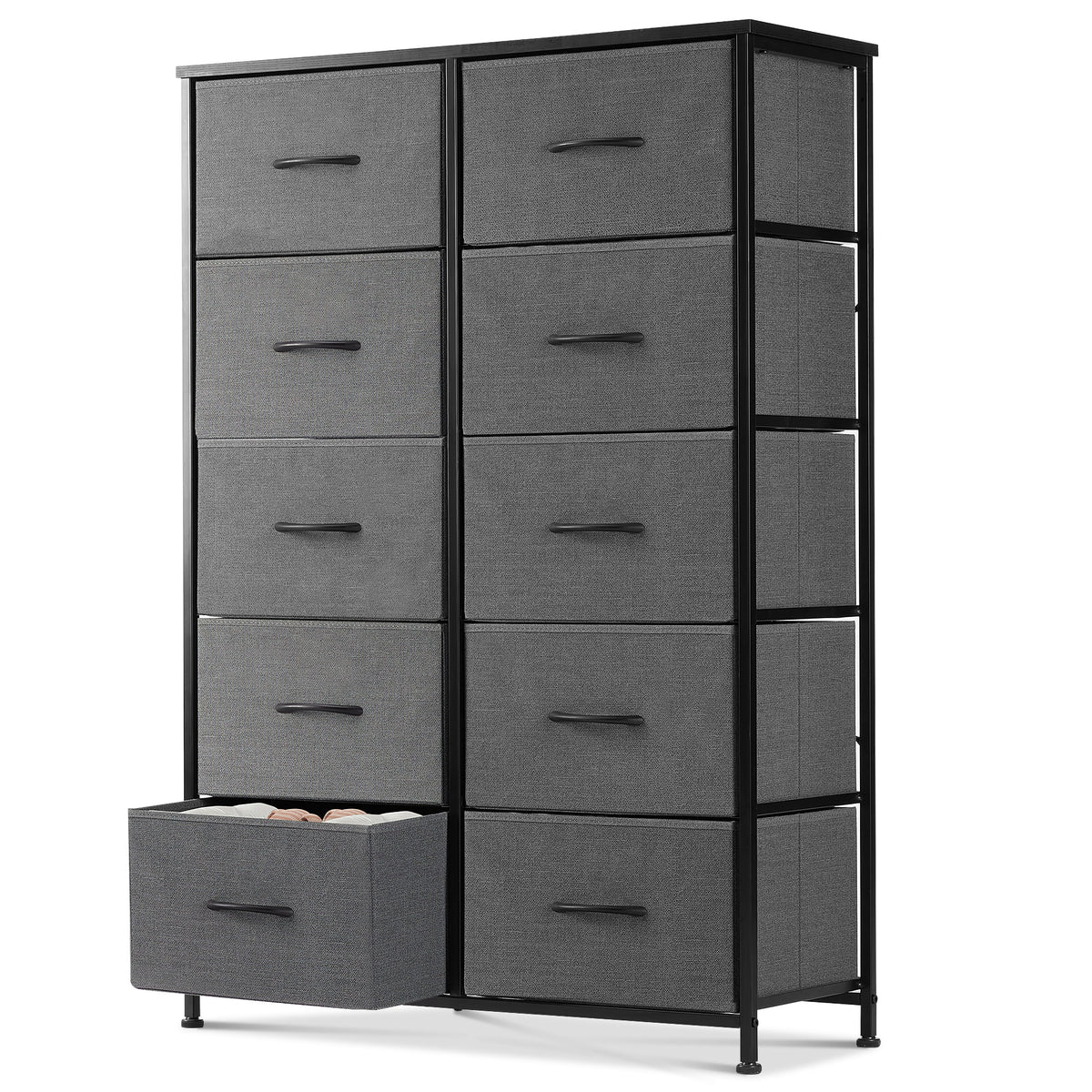 Black 5 Drawer Fabric Dresser with Wood Top Q70635