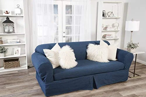 Blue Cotton Denim Sofa Slipcover Q745647