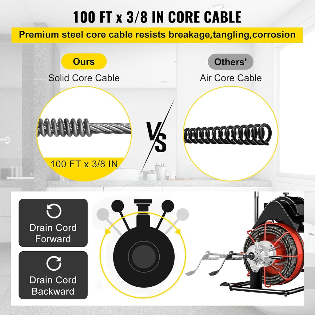 100 Ft x 3/8 Inch Open Drain Cleaning Machine W4816