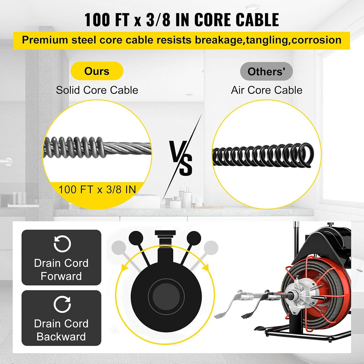 100 Ft x 3/8 Inch Open Drain Cleaning Machine W4816