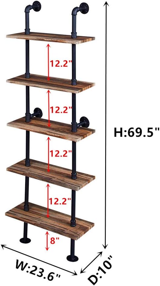 5-Shelf Rustic Industrial Ladder Bookshelf W531