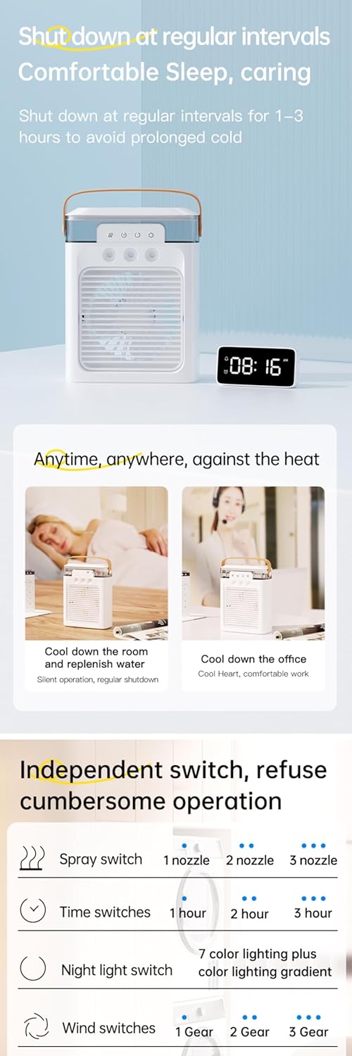 Mini Air Cooler Portable Air Conditioner Evaporative Air Cooler Cordless Desktop Cooling Fan D6132