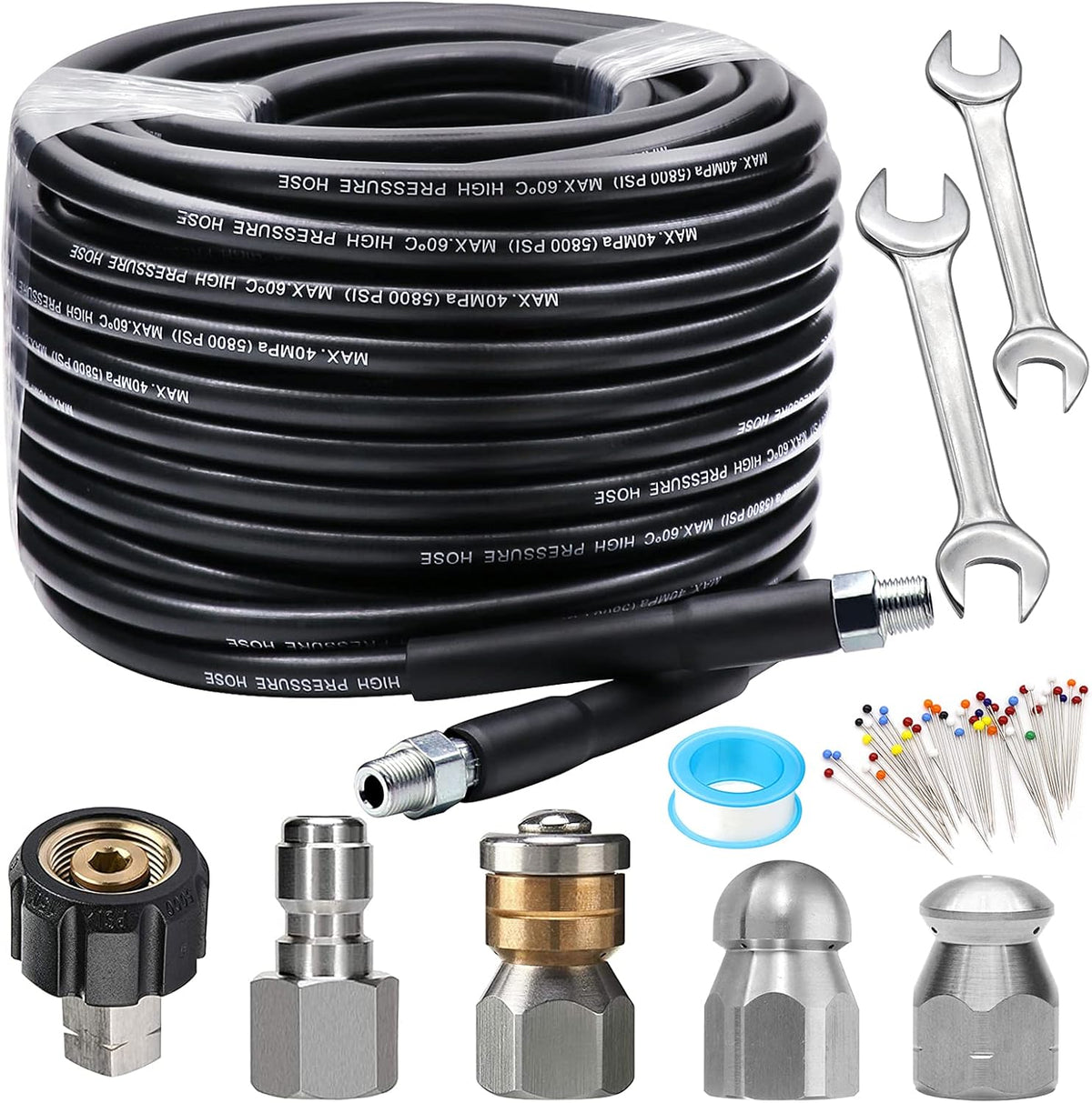 100FT 1/4 Inch NPT 5800PSI Sewer Jetter Kit with Nozzle A1356