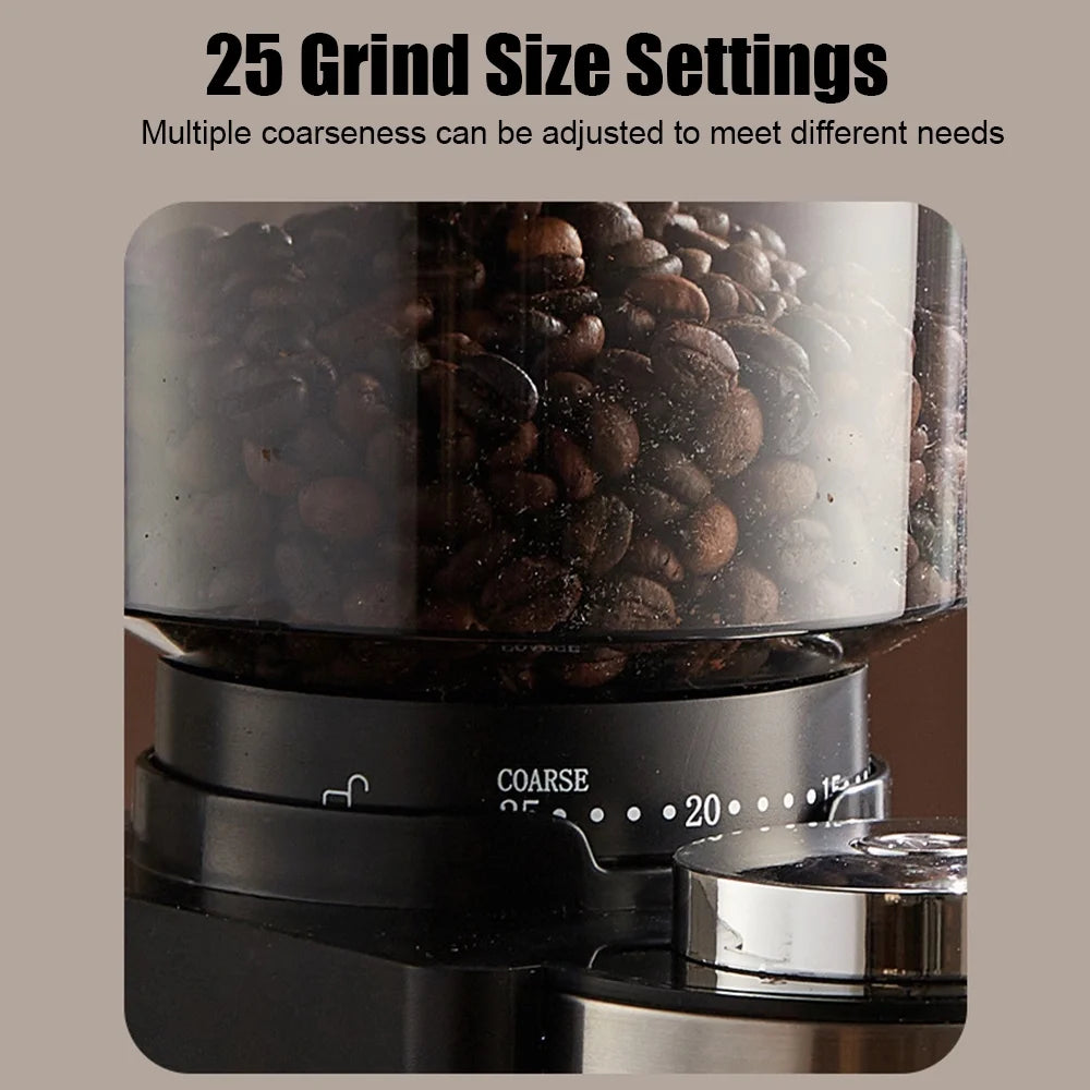 Black Electric Burr Grinder for Coffee Beans 25 Grind Settings 2-12 Cups Capacity J93975