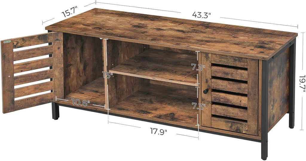 Rustic Brown TV Stand with Storage Shelves and Louvered Doors I941214