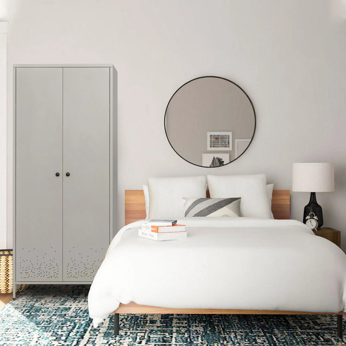 Gray Metal Storage Wardrobe Cabinet with Adjustable Hanging Rod K767