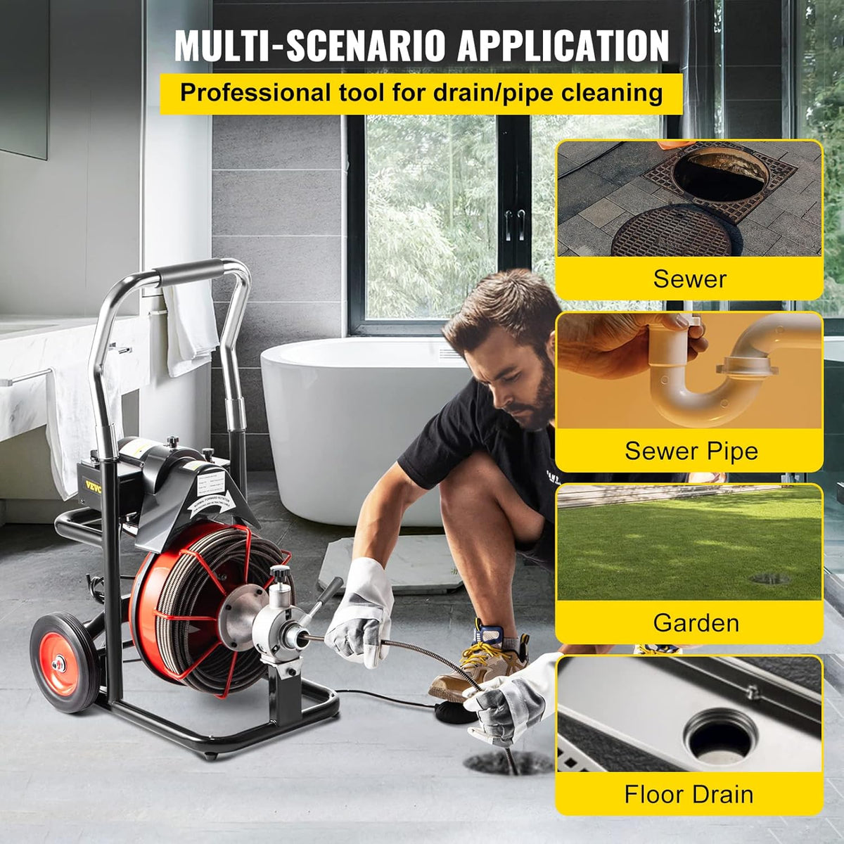 100 Ft x 3/8 Inch Open Drain Cleaning Machine W4816