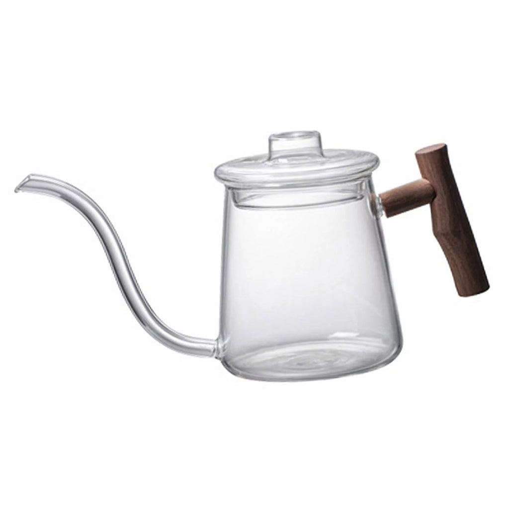 High Borosilicate Glass Gooseneck Kettle Wooden Handle 480ML O321885