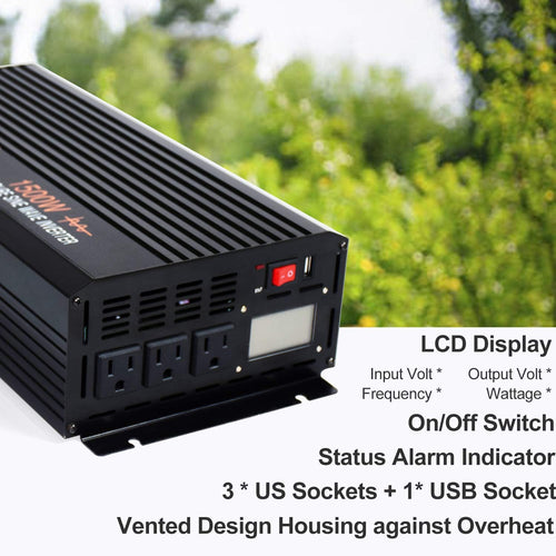 1500 Watt Pure Sine Wave Inverter 12v DC to AC 110v 120v with LCD Display K7433