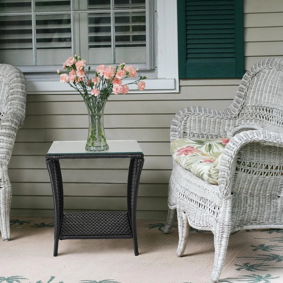Black Wicker Side Table with Storage Shelf B750