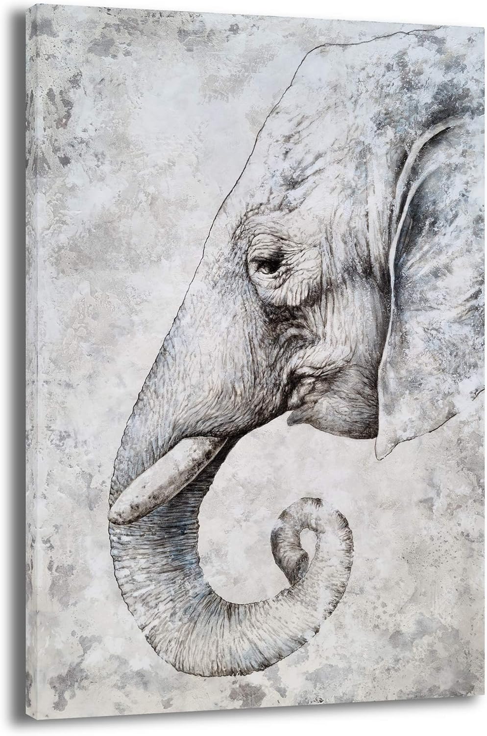 Grey and White Elephant Head Canvas Wall Art Painting F871