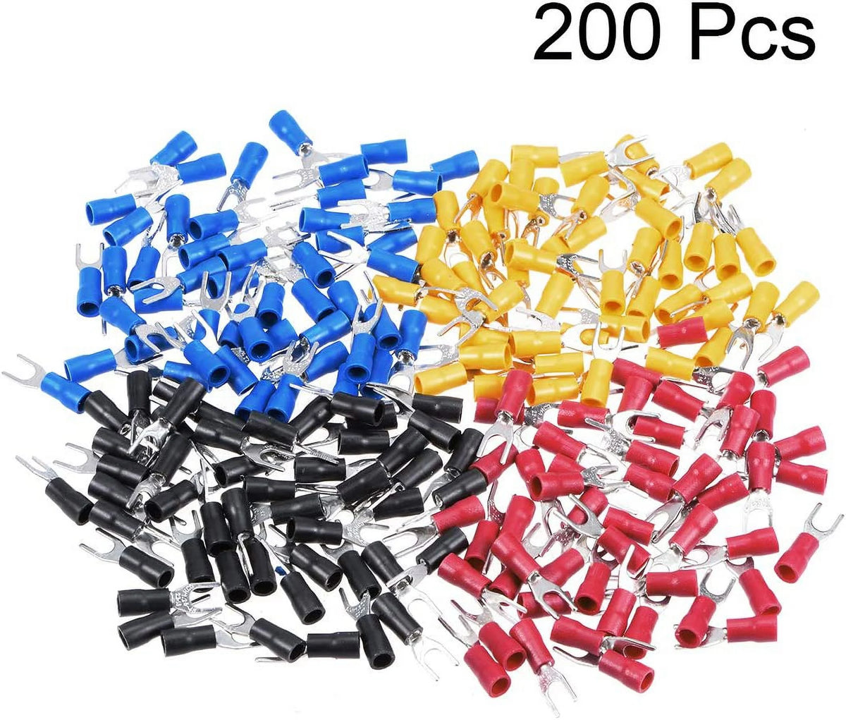 200Pcs Insulated Fork Spade Wire Connector Electrical Crimp Terminal 22-16AWG Y6970