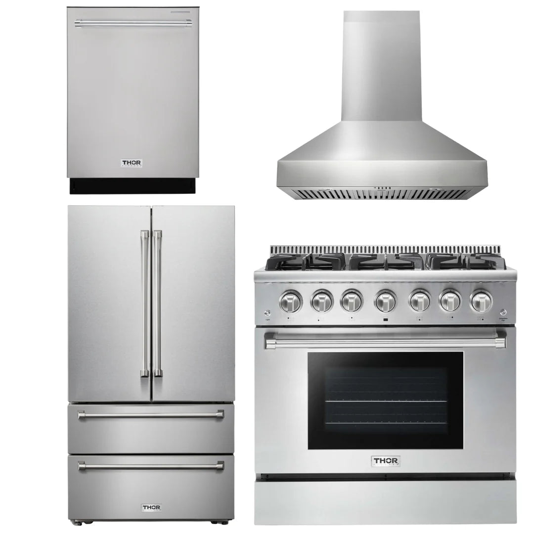 36 In. Natural Gas Range, Range Hood, Refrigerator, Dishwasher E247