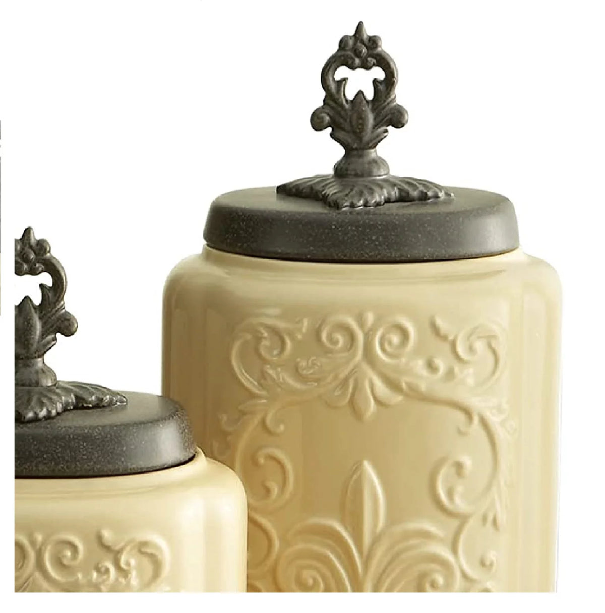 Cream Antique Ceramic Kitchen Storage Container Set of 3 J10249