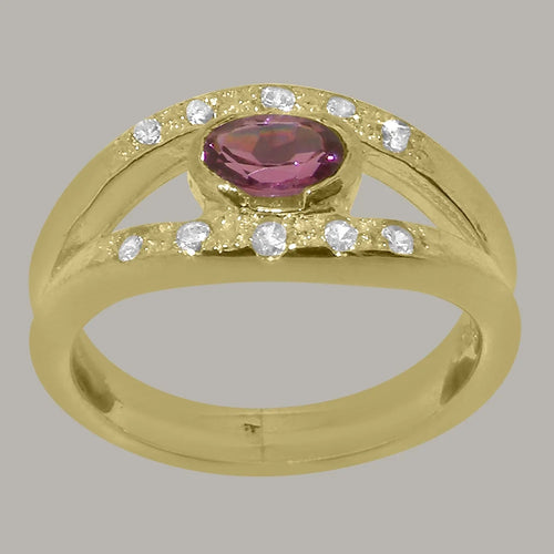 14k Yellow Gold Pink Tourmaline Diamond Womens Band Ring M530