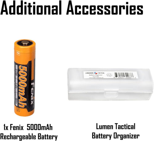 1600 Lumen Type-C USB Rechargeable Tactical Flashlight with 2X Batteries and Battery Organizer G292834