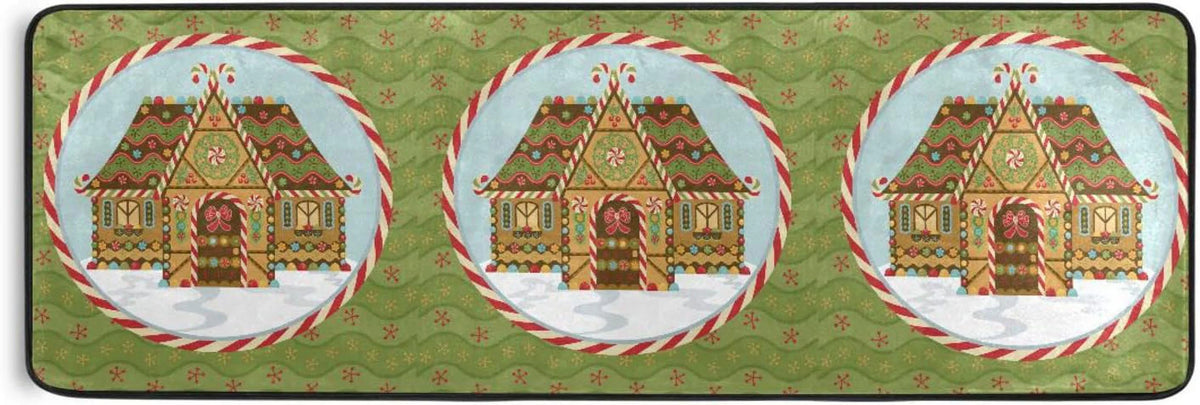 2X6 Feet Christmas Gingerbread House Runner Rug with Rubber Backing X6612