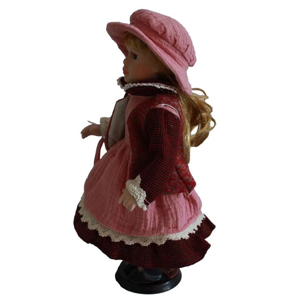 Pink Dress Porcelain Doll with Display Stand X859