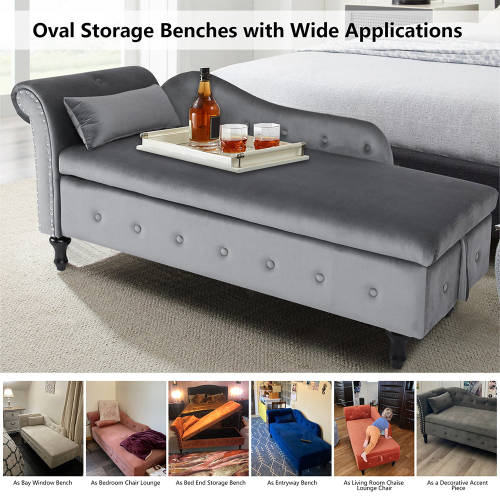 Velvet Storage Ottoman Bench with Nailhead Trim and Button Tufting Q2502