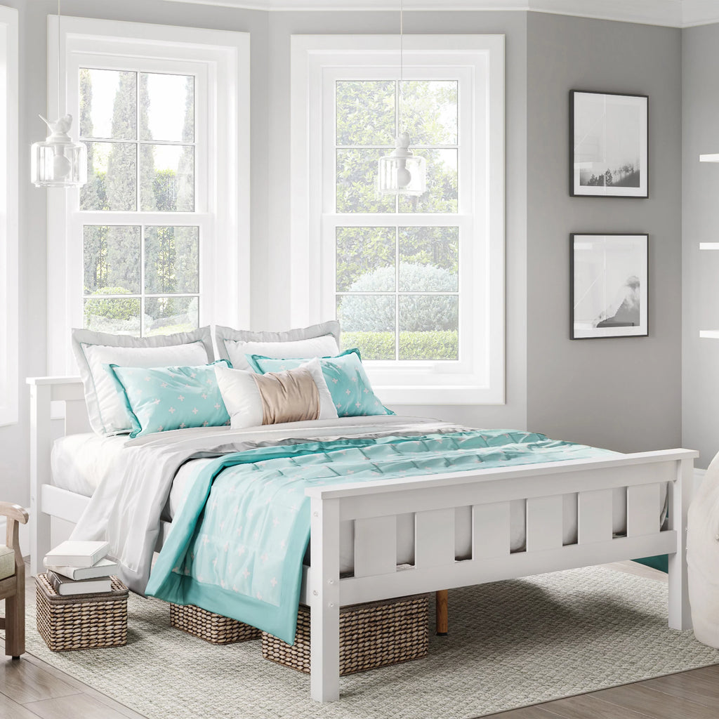White Full Size Wooden Platform Bed Q450