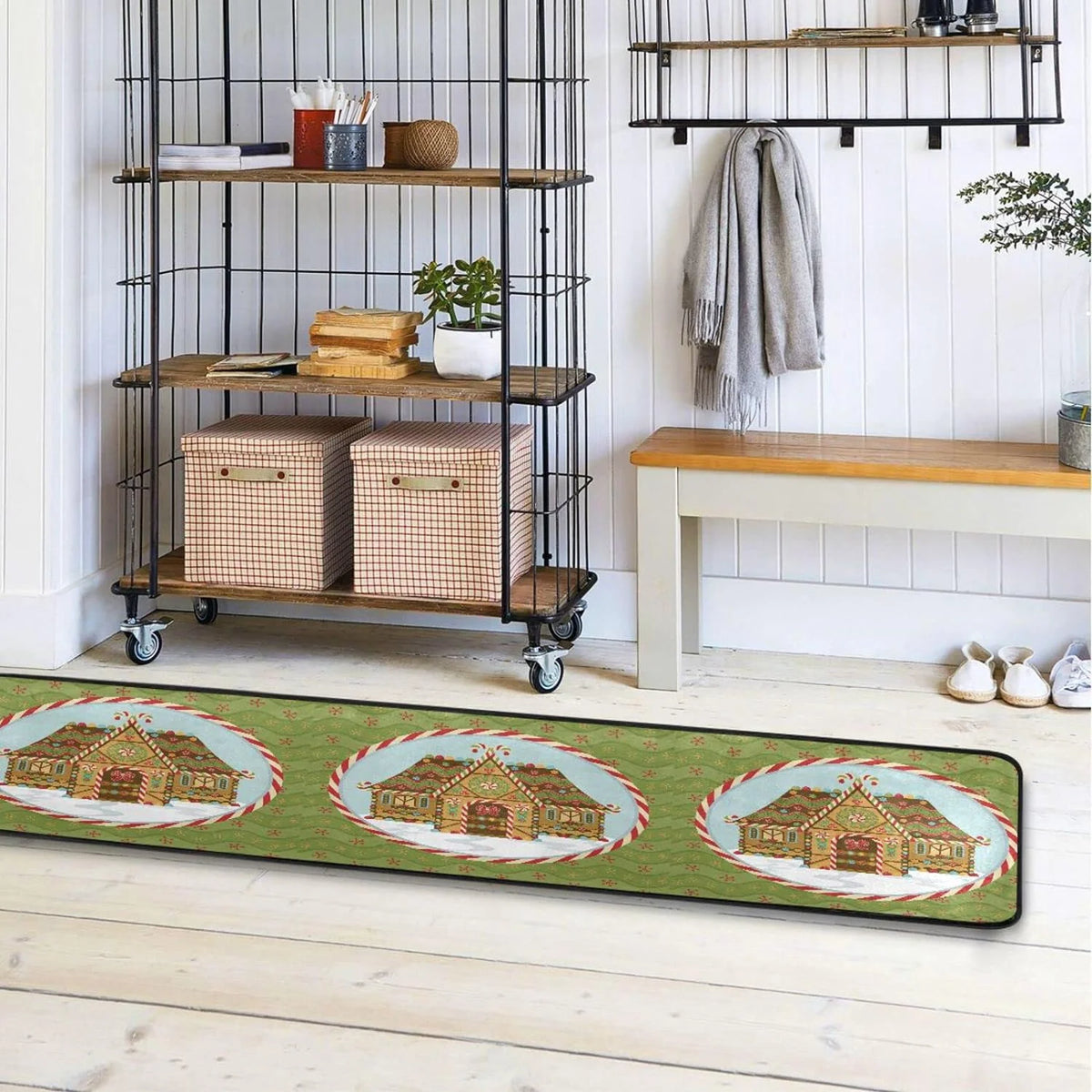 2X6 Feet Christmas Gingerbread House Runner Rug with Rubber Backing X6612