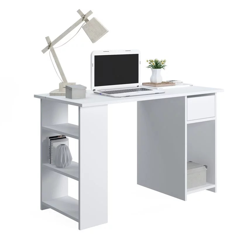 White MDF and Engineered Wood Office Desk with Storage R63966