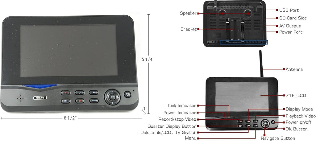 Digital Wireless Camera with 7 Monitor Quad-View and Adapter for RV S6037