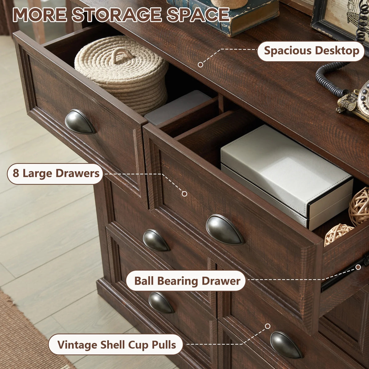 White 8 Drawer Wood Dresser F8299