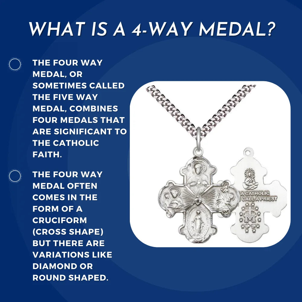 Medium Sterling Silver Catholic 4-Way Cross Medal G97259